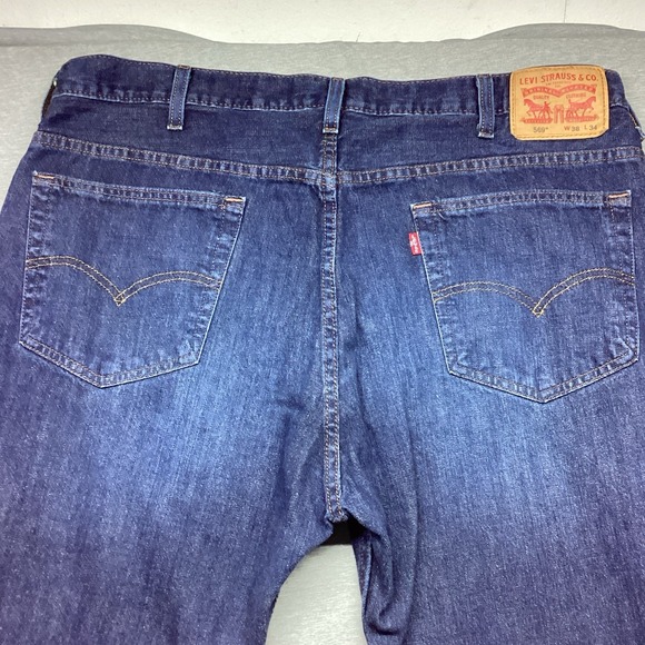 Levis 569 Jeans Mens 38x34 Blue Dark Wash Loose Fit Denim Straight Baggy Wide - Picture 7 of 16
